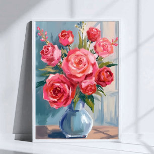 Poster Ramalhete de Rosas Floral em Aquarela Vaso de Fl