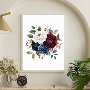 Poster Ramalhete Floral Borgonha Azul Marinho Branco
