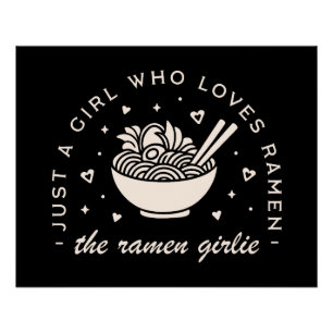 Póster Ramen ama garota comida japonesa canta preto