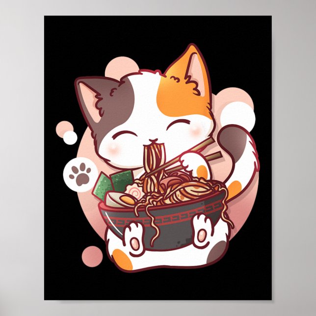 Poster Ramen Cat Anime Bowl Kawaii Neko Japonês (Frente)
