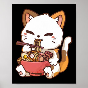 Poster Ramen Cat Anime Kawaii Cat Eating Ramen