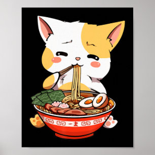 Poster Ramen Cat Comendo Noodles Kawaii Anime Merch Gift 