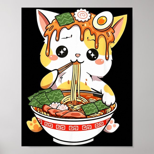 Poster Ramen Cat Design Kawaii Style Funny Japanese Anime (Frente)