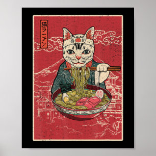 Poster Ramen Cat Kawaii Anime Comida Japonesa Girls Offic