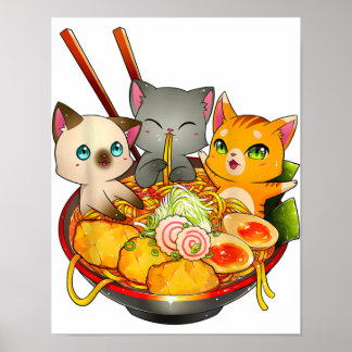 Poster Ramen Cat Kawaii Neko Anime Otaku Cats Japonês