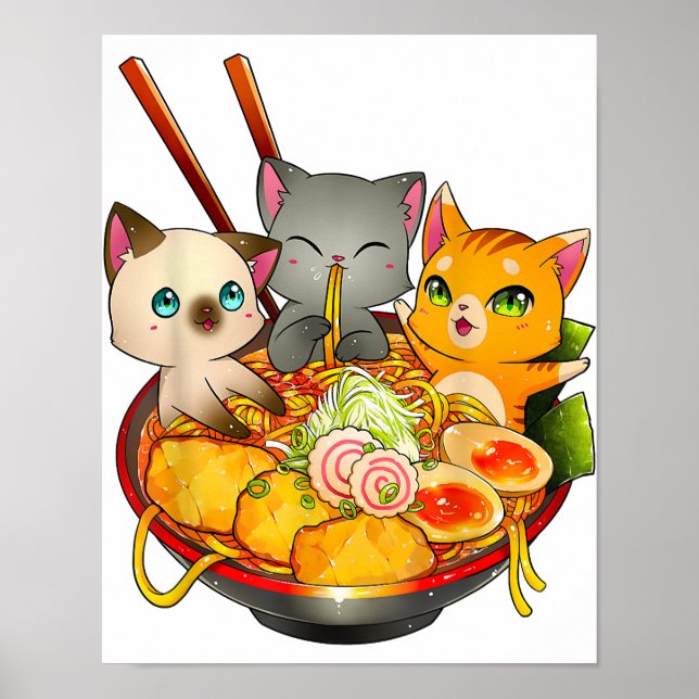 Poster Ramen Cat Kawaii Neko Anime Otaku Cats Japonês (Frente)