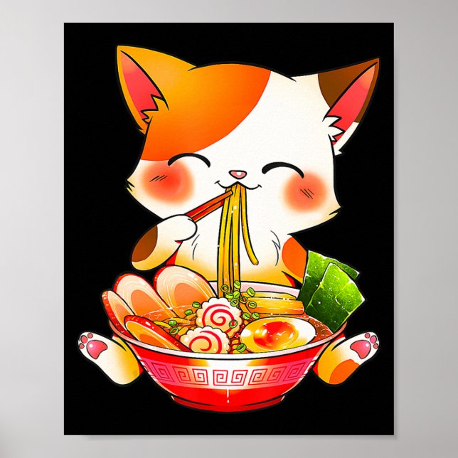 Poster Ramen Cat Neko Anime Kawaii Comida japonesa Gift G (Frente)