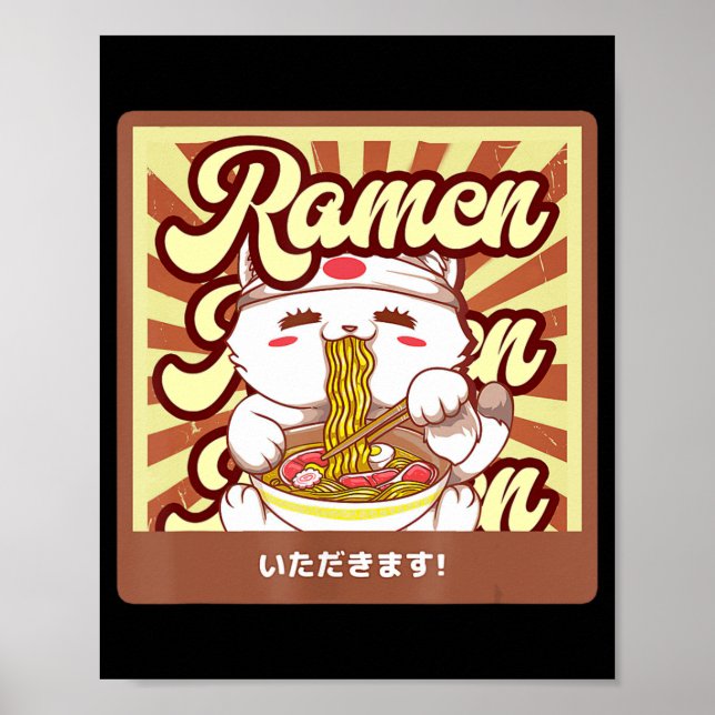 Poster Ramen Cat Neko Anime Kawaii Japonês Cat Lover Tee (Frente)