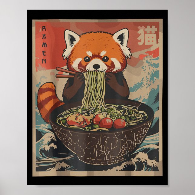 Poster Ramen Japanese Graphic Tees Red Panda Anime Shirts (Frente)