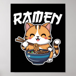 Poster Ramen Noodle Neko Cat Japonês Kawaii Manga Anime