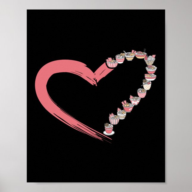 Poster Ramen Noodle Ramen Heart Bowl Love Japonês Kawaii (Frente)