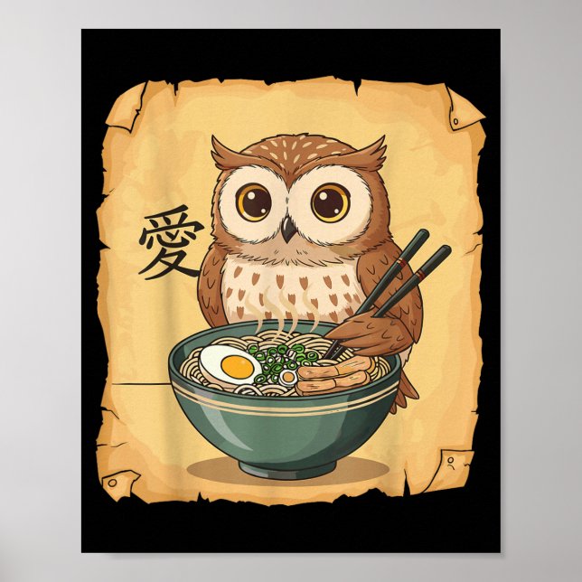 Poster Ramen Owl Noodle Kawaii Lover Japanese Funny Graph (Frente)