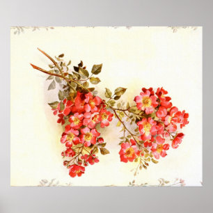 Poster Ramificação com flores rosa personalizadas