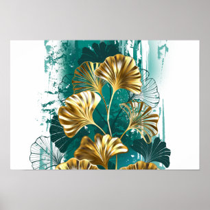 Poster Ramificação com Ouro deixa Ginko Biloba