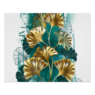 Póster Ramificação com Ouro deixa Ginko Biloba