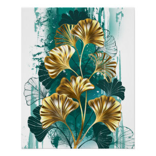 Póster Ramificação com Ouro deixa Ginko Biloba