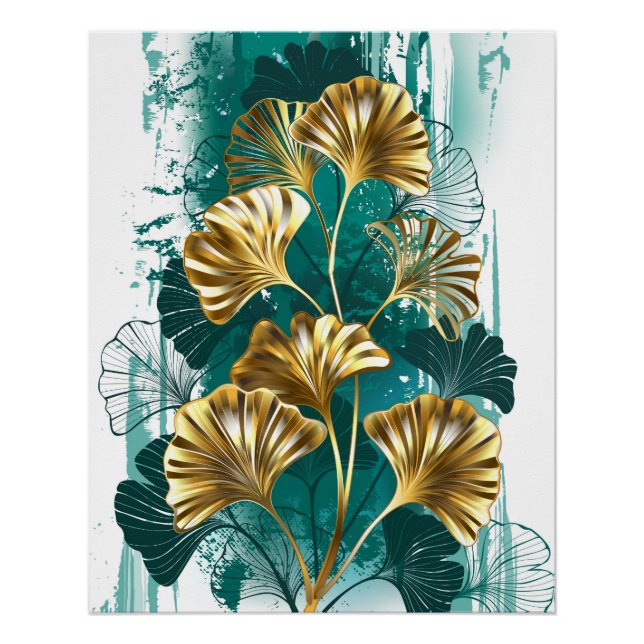 Póster Ramificação com Ouro deixa Ginko Biloba (Frente)