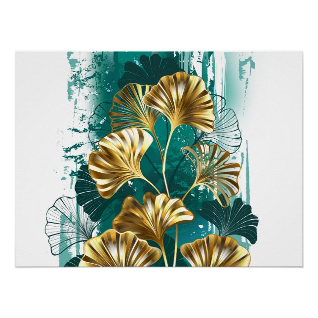 Póster Ramificação com Ouro deixa Ginko Biloba (Frente)