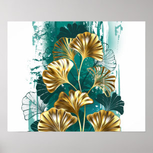 Poster Ramificação com Ouro deixa Ginko Biloba