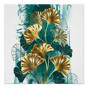 Póster Ramificação com Ouro deixa Ginko Biloba
