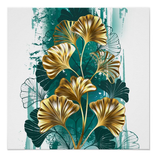 Póster Ramificação com Ouro deixa Ginko Biloba (Frente)