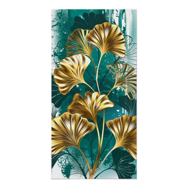 Póster Ramificação com Ouro deixa Ginko Biloba (Frente)