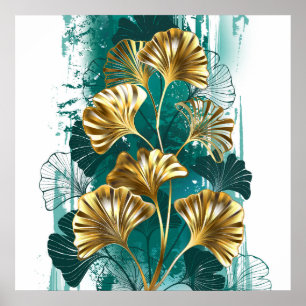 Poster Ramificação com Ouro deixa Ginko Biloba