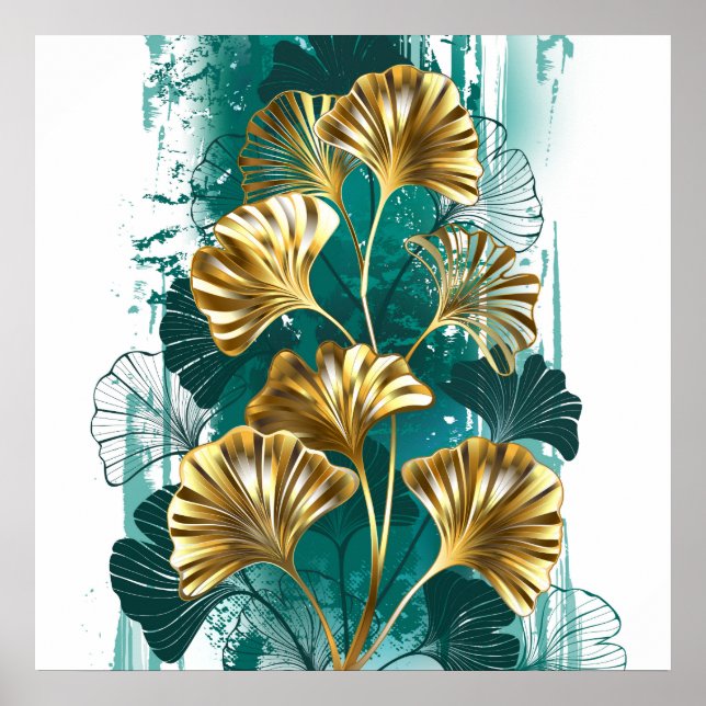 Poster Ramificação com Ouro deixa Ginko Biloba (Frente)