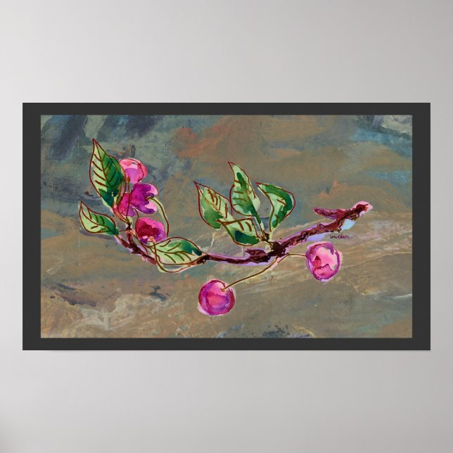 Póster Ramificação de Cereja na cinza 1 (Frente)