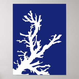 Poster Ramo, azuis marinhos e branco corais