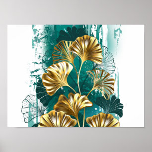 Poster Ramo com folhas douradas Ginko Biloba