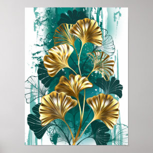Poster Ramo com folhas douradas Ginko Biloba