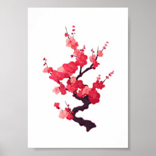 Poster Ramo de Árvore de Cerejeira Japonesa Rosa Delicado