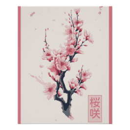 Póster ramo de cerejeira japonesa com flores de sakura