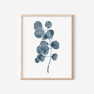Poster Ramo de Eucalipto em Aquarela Azul Tranquilo Artís