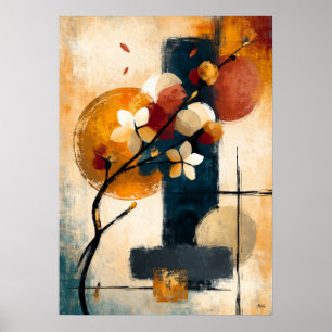Poster Ramo de Flor de Ume Abstrata Arte de Parede em Jap
