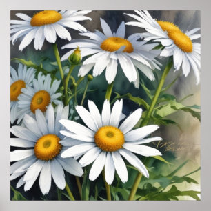 Poster Ramo de Flores de Margaridas Aquarela Elegante