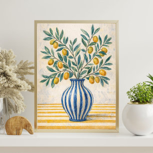 Poster Ramo de Limão Mediterrâneo em Vaso Azul - Rústico