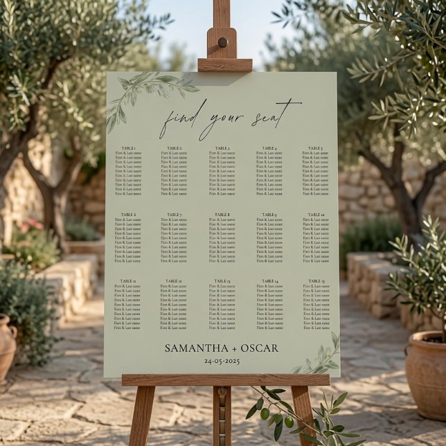 Poster Ramo de Oliveira Elegante Casamento Verde (Criador carregado)