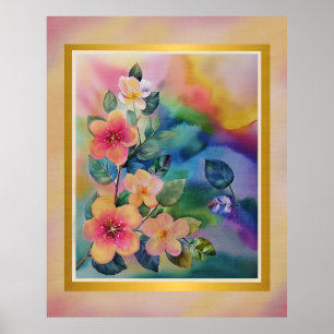 Poster Ramo de primavera em aquarela colorida com flores