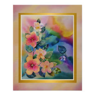 Póster Ramo de primavera em aquarela colorida com flores 