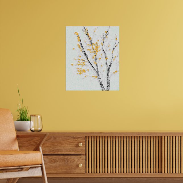 Poster Ramos de Árvore de Outono com Folhas Amarelas (Sala de Estar 2)