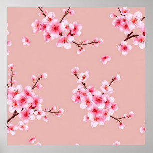 Poster Ramos de Flor de Cerejeira Rosa Padrão