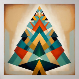 Poster Ramos de Triângulo de Natal Geométrico Art Déco