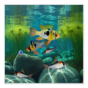 Póster Rams Azuis Alemães Cichlids Corydoras Aquarium Fis