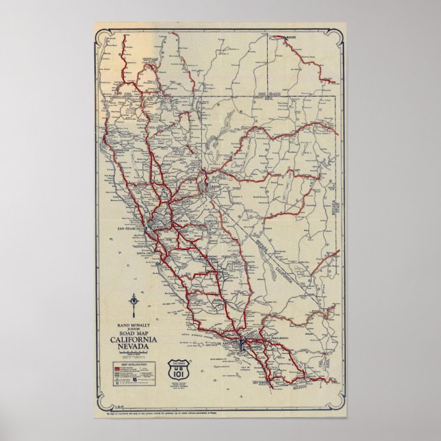 Poster Rand McNally Junior Road Map California e Nevada (Frente)