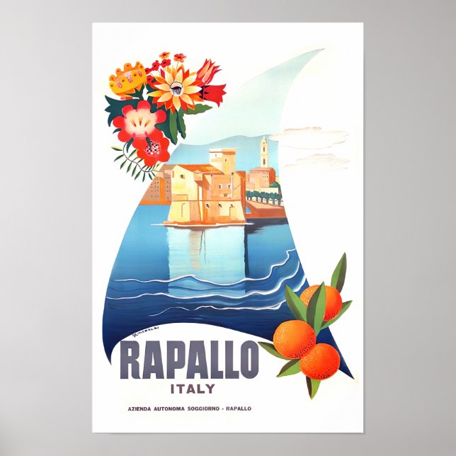 Poster Rapallo Itália viagens vintage (Frente)