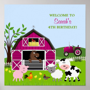 Póster Rapariga Barnyard Fazenda Animal Aniversário Poste