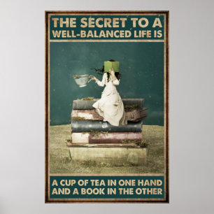 Poster Rapariga Beba Chá E Amor Lendo Livro