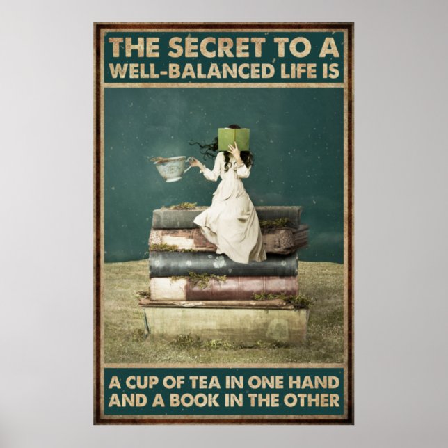 Poster Rapariga Beba Chá E Amor Lendo Livro (Frente)